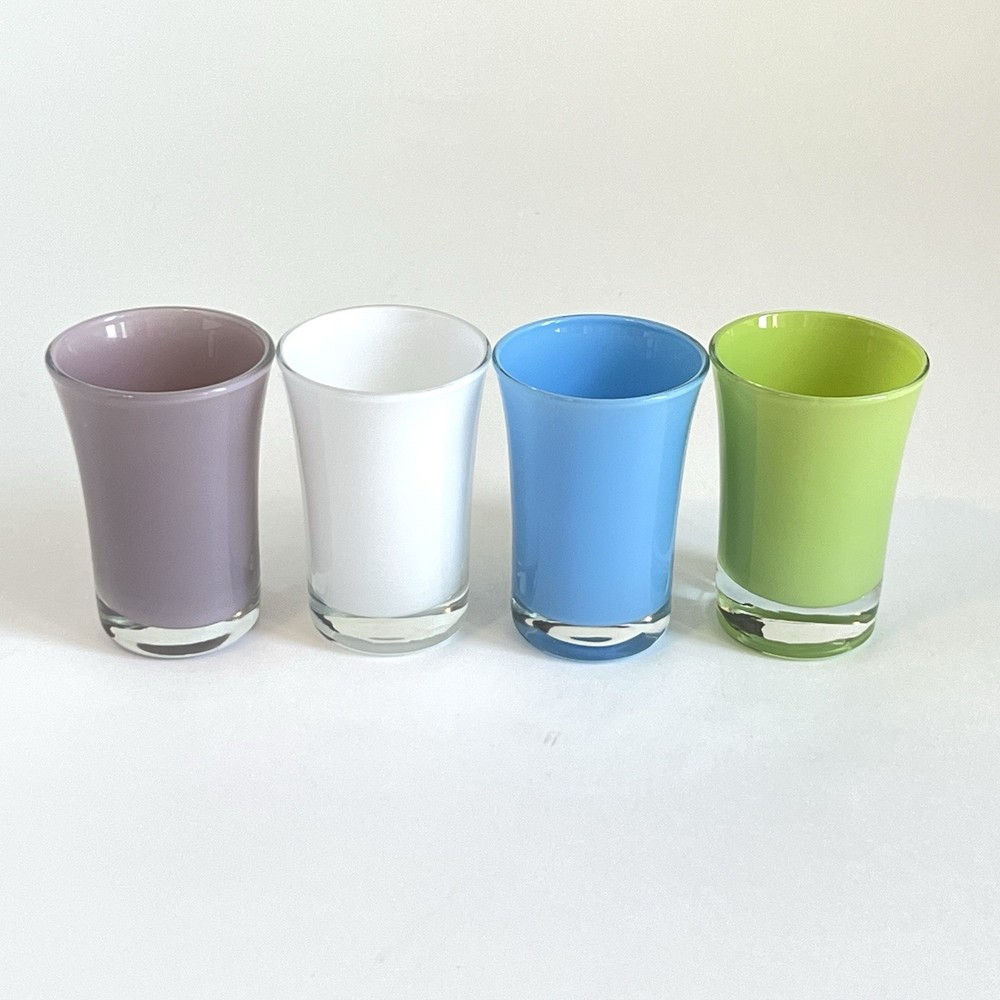 MCM Style Shot Glasses Barware Set of 4 Green Blue White Lavender Murano Style