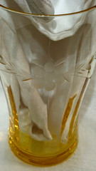 VTG Yellow Depression Glass Floral Etched Optic Panel Tumblers – Set of 2