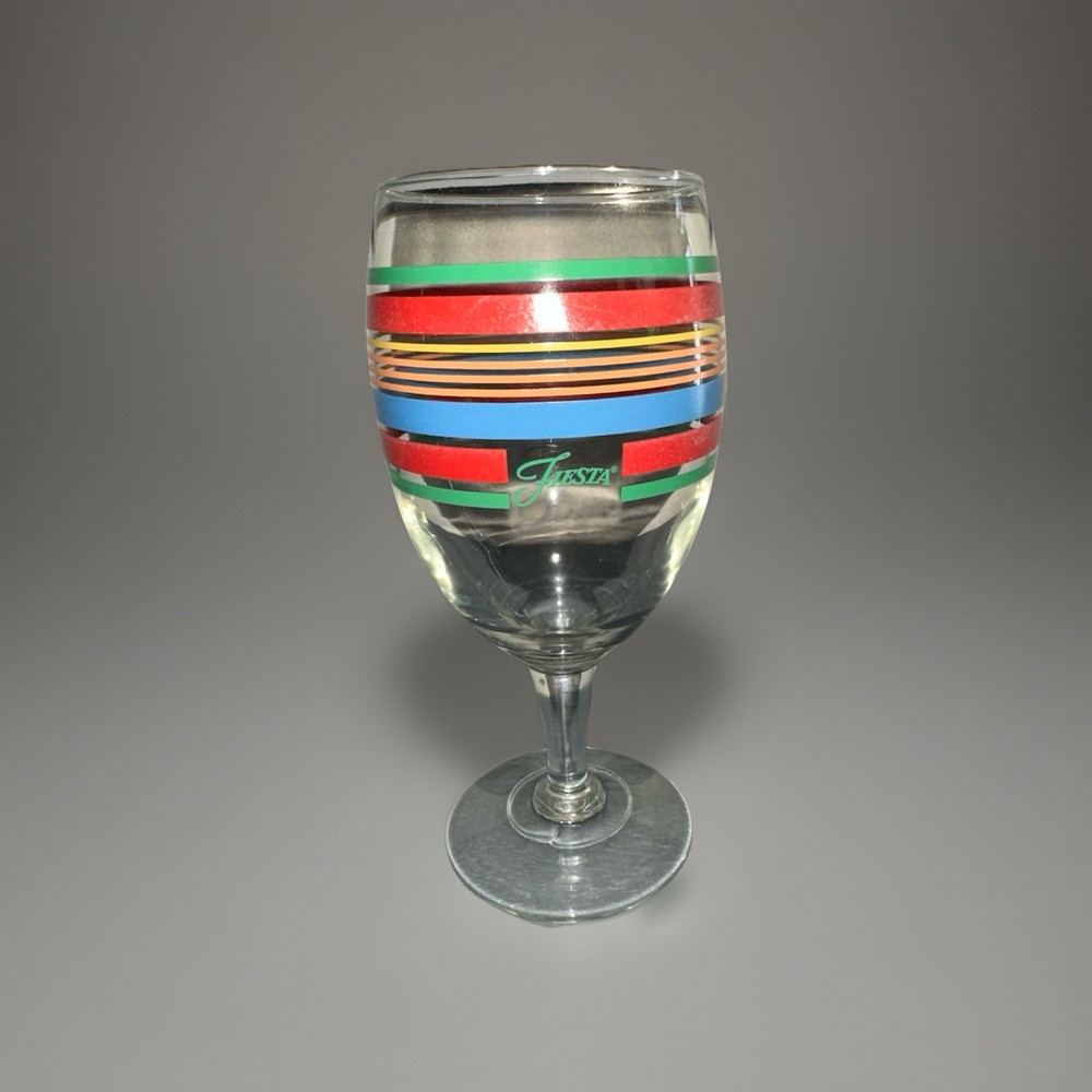 Fiesta Water Goblets, Multicolor Striped Glasses, Mfg. by Llibbey
