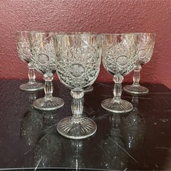 Vintage Libbey Hobstar Goblets Set of 6 Star of David Clear Glass Glasses