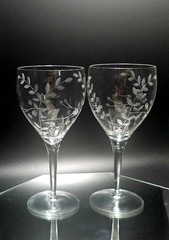 2 Colony Claridge Water Goblet 7.5″ etched plant crystal blown glass romantic vt