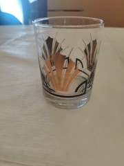 Vintage Low Ball Rock Glasses Gold Shell Black Stripe Art Deco