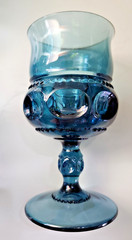 Vintage Indiana Glass King’s Crown Teal Blue Thumbprint Goblets Set of 7