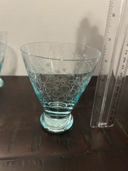 Collectors -Very Rare Etched Fostoria Design Set Of 8 Glasses Azure (teal)