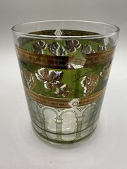 Vintage Cera Golden Grapes MCM Glass Green & 22 Kt Gold, 12 oz., 4″