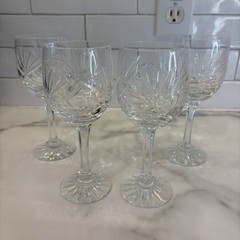 Zawiercie Hand Cut 24% Lead Crystal Wine Glasses – Poland Set of 4 – Starburst