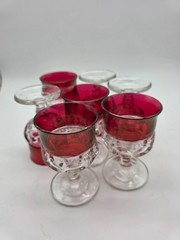 Vintage Kings Crown Thumbprint Ruby Red Cordial Glass Set of 6
