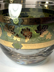 Vintage Green Cera Glass Golden Grapes Barware Set of 5- MCM