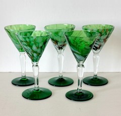 Venetian Crystal Murano Italy Cordial Glasses Green Set of 5