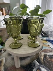 Coin Glass Olive Green Wine Glass by FOSTORIA-SET OF 4