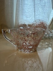 MCM Hazel-Atlas Pink Spaghetti String Drizzle Punch Cups Glassware Set of 6