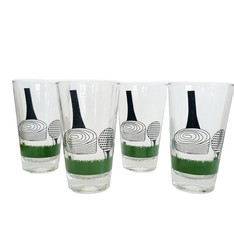 4- Vintage 1960’s MCM Anchor Hocking GOLF THEME Glasses Tumbler Set