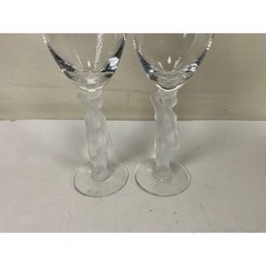 Pair Vintage French Men’s Bare Frosted Hand Blown Wine Glass
