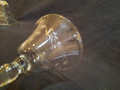 Lot of 6 Elegant Wheel Cut Stemware Etched Draped Leaves and Dots Vintage
