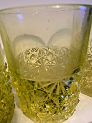 Vintage Uranium Vaseline Glass Daisy & Button Pattern UV Glow Lot of 3 RR