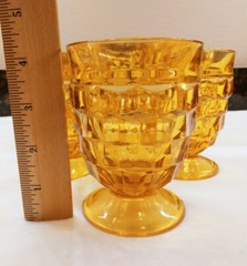 6 Vintage Indiana Amber Whitehall Cube Cubist Pattern 9 oz. Juice Glasses