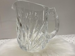 Clear Pressed Glass Pitcher Goblet Geometric Pattern Handle Contemporary