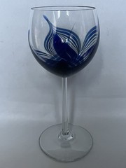 1979 Randy Strong Art Studio Wine Glass Cobalt Feather Peacock Free Shipping