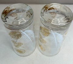 Set of 7 Vintage Mid Century Modern White & Gold Leaf Highball Glasses Tumblers