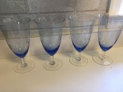 Set of 4 Candlewick Goblets Blue with etched florals Stunning Blue Ombré