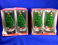 1980 NEW in Box 12.5 oz Christmas Tree Glasses Set 8 Anchor Beverage Ware 752