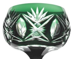 Val St Lambert Emerald Green Cut to Clear Crystal Wine Goblet 7 3/4″ Vintage
