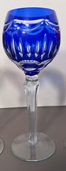 Four (4) Bohemian Cobalt Cut to Clear 8 3/8″ Wine Hock Glass / Goblet / Stem