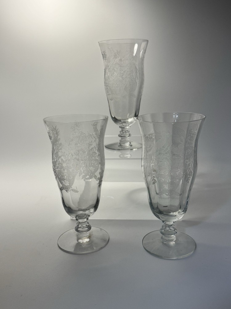 Set Of 3 Rare Tiffin Franciscan Persian Pheasant Iced Tea Glasses