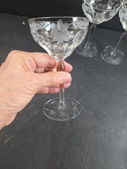 Vintage Champagne Tall Sherbet Glass Set of 3 Optic Gray Cut Flowers & Leaves