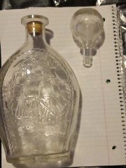 vintage mid century «courage » decanter depression glass bottle nice find .
