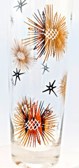 VTG MCM set of 8 Federal Glass Atomic Starburst Highball Glasses Gold and Black