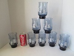 Set 8 LIBBEY Clay Slate Blue HOOT OWL & MOON Retro Vintage M DIA Tulip Glasses