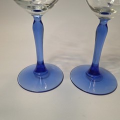 6 Lenox Crystal Wine Glasses Cobalt Blue Stemmed Dual Swag Draped Gold Rim 1980s