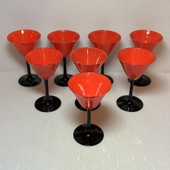(8) Gorgeous ART DECO Czech Style Red & Black Stemmed Cocktail Cordial Glasses