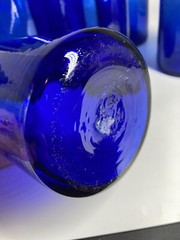 Cobalt Blue Tumblers Heavy Blow Glass Rough Pontil Set 7 No Chips