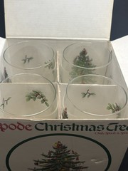 Vintage Spode Christmas Tree All Purpose Wine Glasses Set of 4 In Original Box