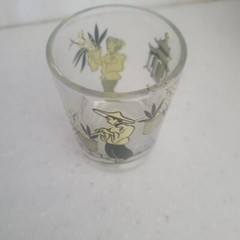 Hazel Atlas Mid Century 1950’s Oriental Juice Glass – Yellow Black Asian Design