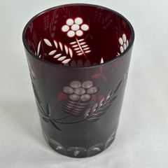 Bohemian Czech Cut to Clear Tumbler Floral Glass 4.5″ Vintage