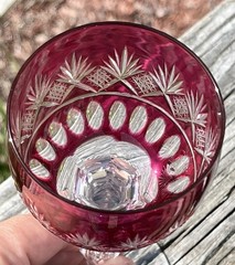 Baccarat Val St Lambert Cut Glass Red To Clear Goblet W/ Cut and Notched Stem￼