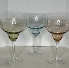 3 Laura Glass Allegro Etched Margarita Barware Glasses Pastel Spring Easter