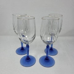 Libbey Crystal Blue Water Wine Goblets Arby’s Drape Optic Blue Stem Gold Trim