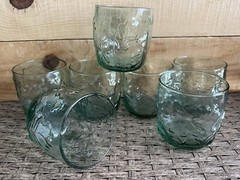 Vintage Anchor Hocking Green Emossed Oak Leaf Acorn 16 oz Tumblers Set of 7