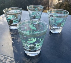 Set of 4 Fred Press Aqua Blue & Gold Lowball Cocktail Glasses – Trojan Horse