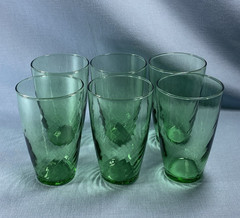 Vintage Set of 6 Libbey Pale Green Swirl Drinking Glasses 5” Tall 8 oz Excellent