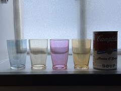 Mid Century Iridescent Pastel Colored Glass Tumblers Small 4 fl.oz Drinking Cups
