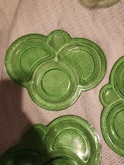 “By Cracky” Set Of 3 Crackle Uranium Glass Snack plates LE Smith 1930s