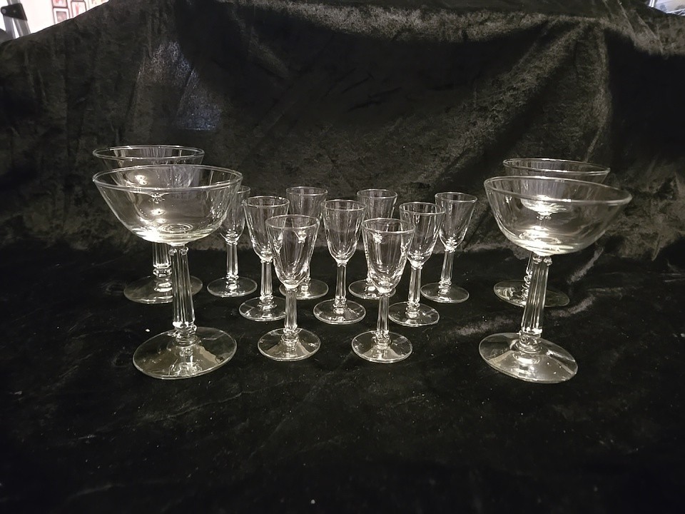 13 Pc Set Of VTG Libbey «3002» Column Stem Stemware 4 Champagne 9 Cordial