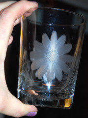 Vtg Set 4 ROYAL ALBERT Double Old Fashioned Hand Blown Glasses GRAY CUT FLOWERS