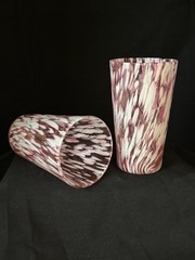 Antique Victorian Confetti Splatter Glass Hand-Blown Cranberry White Tumblers