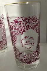 Set Of 8 40th Wedding Anniversary Glasses Clear Maroon Floral Design & Gold Rims
